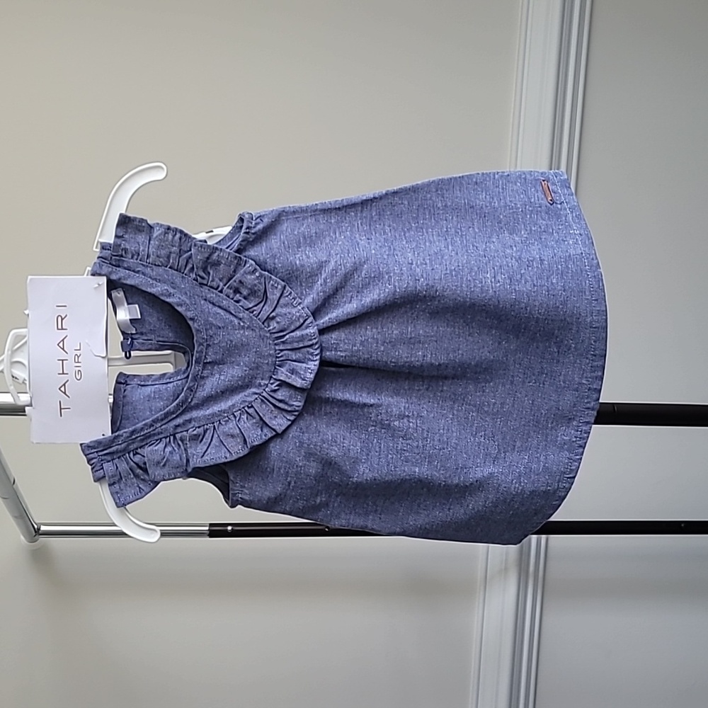 Tahari Girl 2T Denim Navy & White Short Set